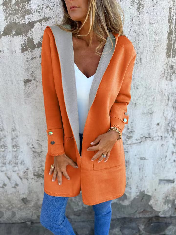 Damen modische Longjacke mit großzügiger Kapuze und praktischen Taschen Krohn-e