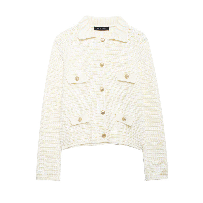 Damen Kurze Strickjacke mit Knopfdetails und aufgesetzten Taschen Krohn-e