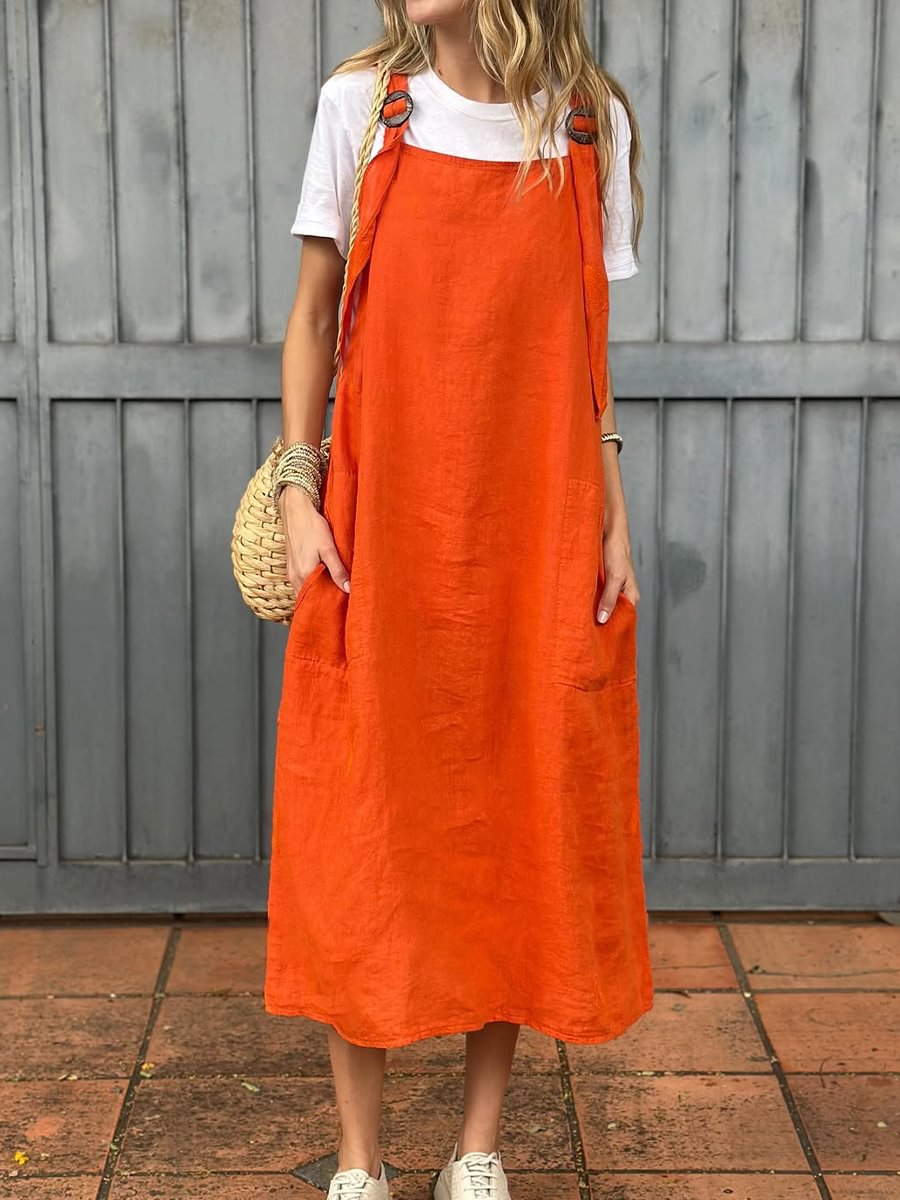 Damen lässiges Leinen-Trägerkleid mit praktischen Taschen Krohn-e