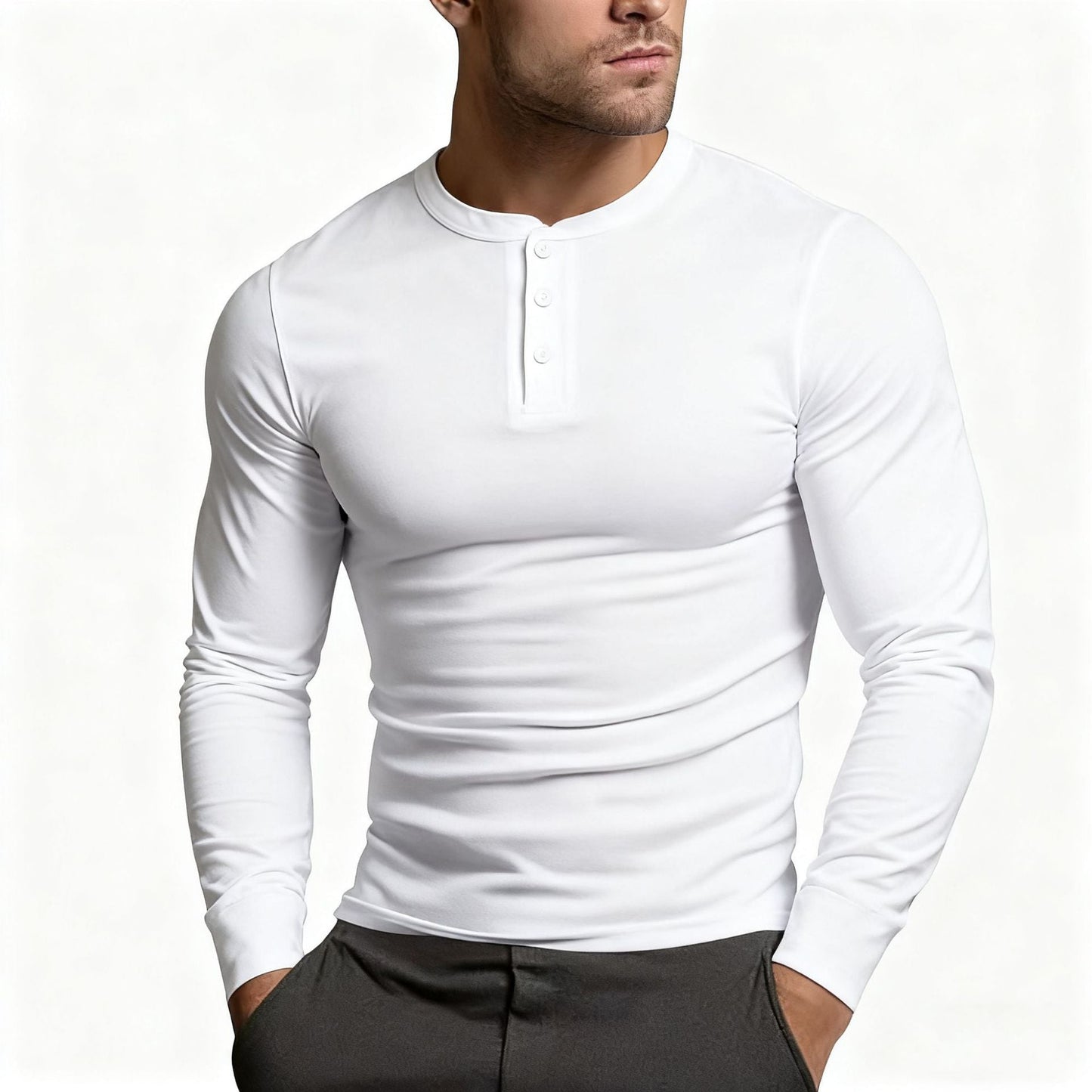 Herren Langarm-Henley-Shirt mit klassischem Knopfdetail und körpernaher Passform Krohn-e