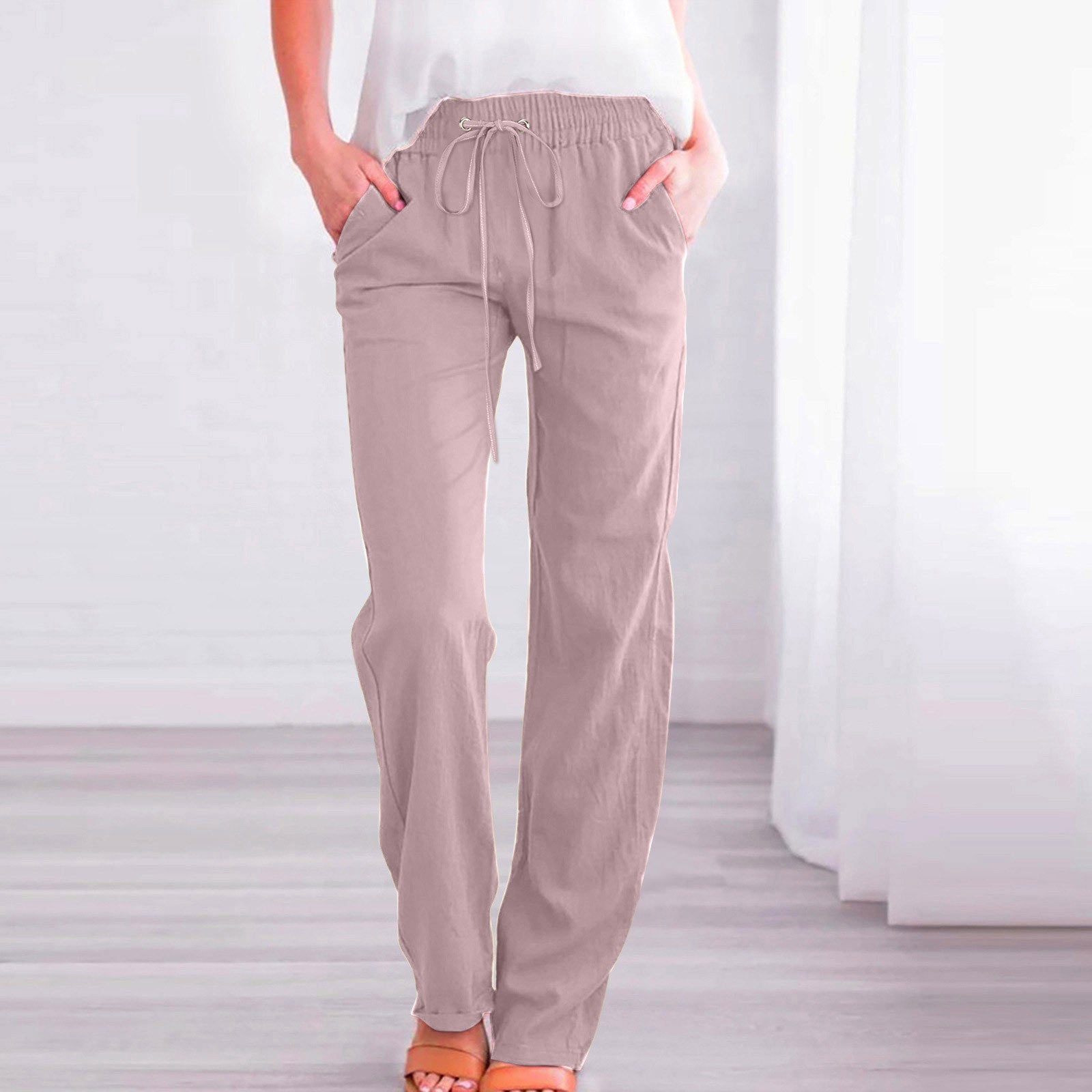 Damen Bequeme Leinen-Hose mit elastischem Bund und Taschen Krohn-e
