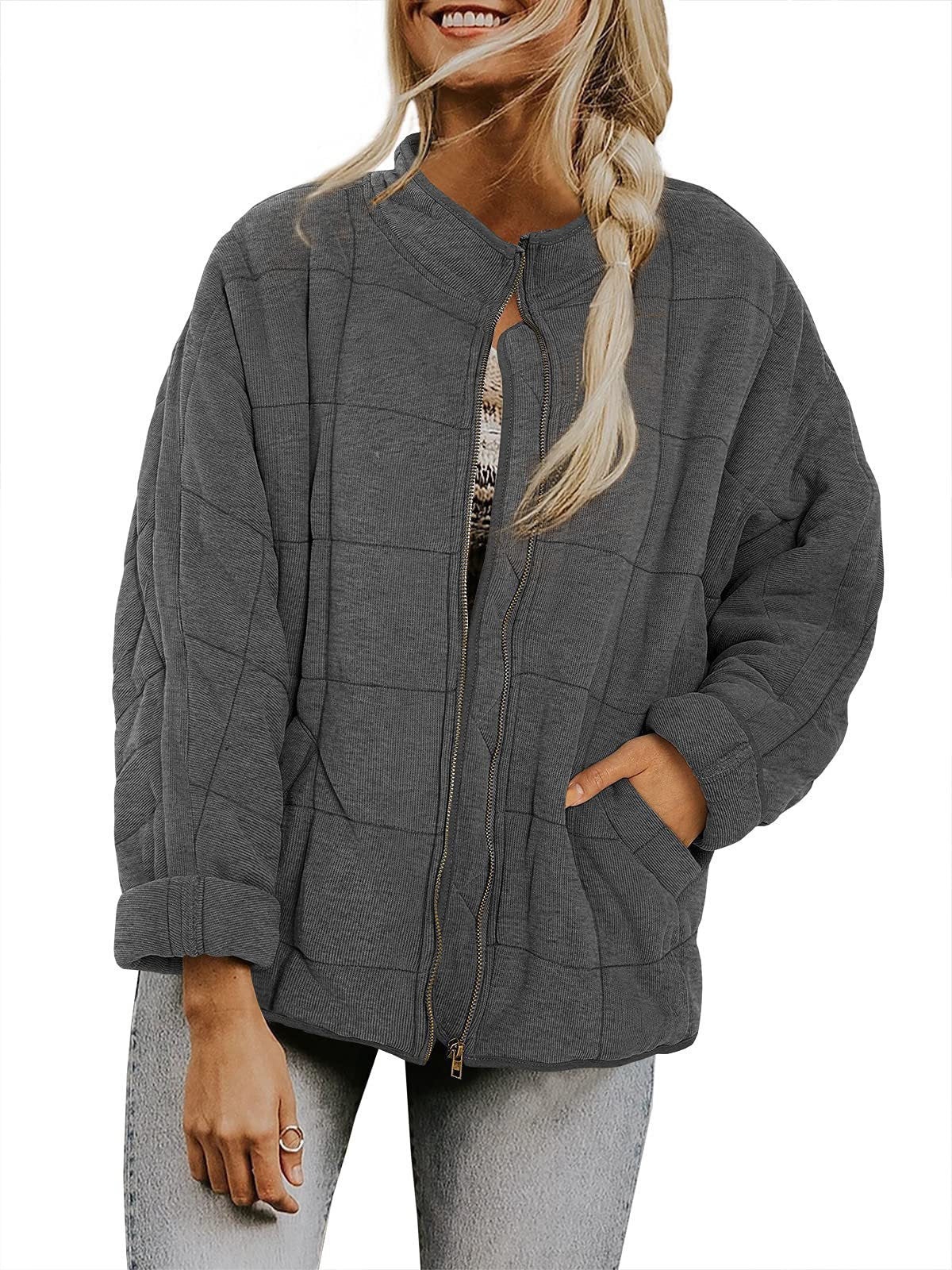 Damen gesteppte Kapuzenjacke mit Reißverschluss und Taschen Krohn-e