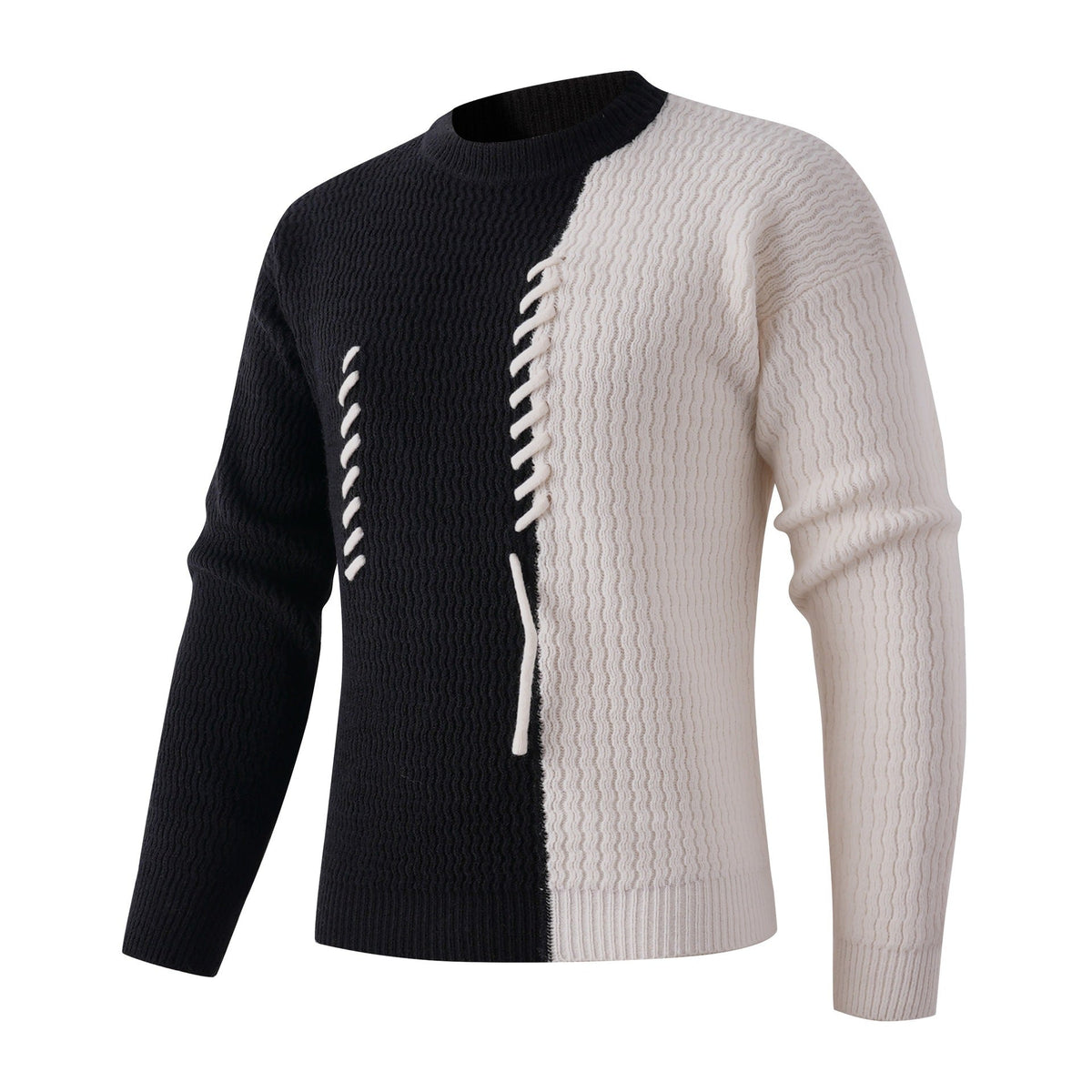 Herren Strickpullover mit modernem Zopfmuster und kontrastierenden Details Krohn-e
