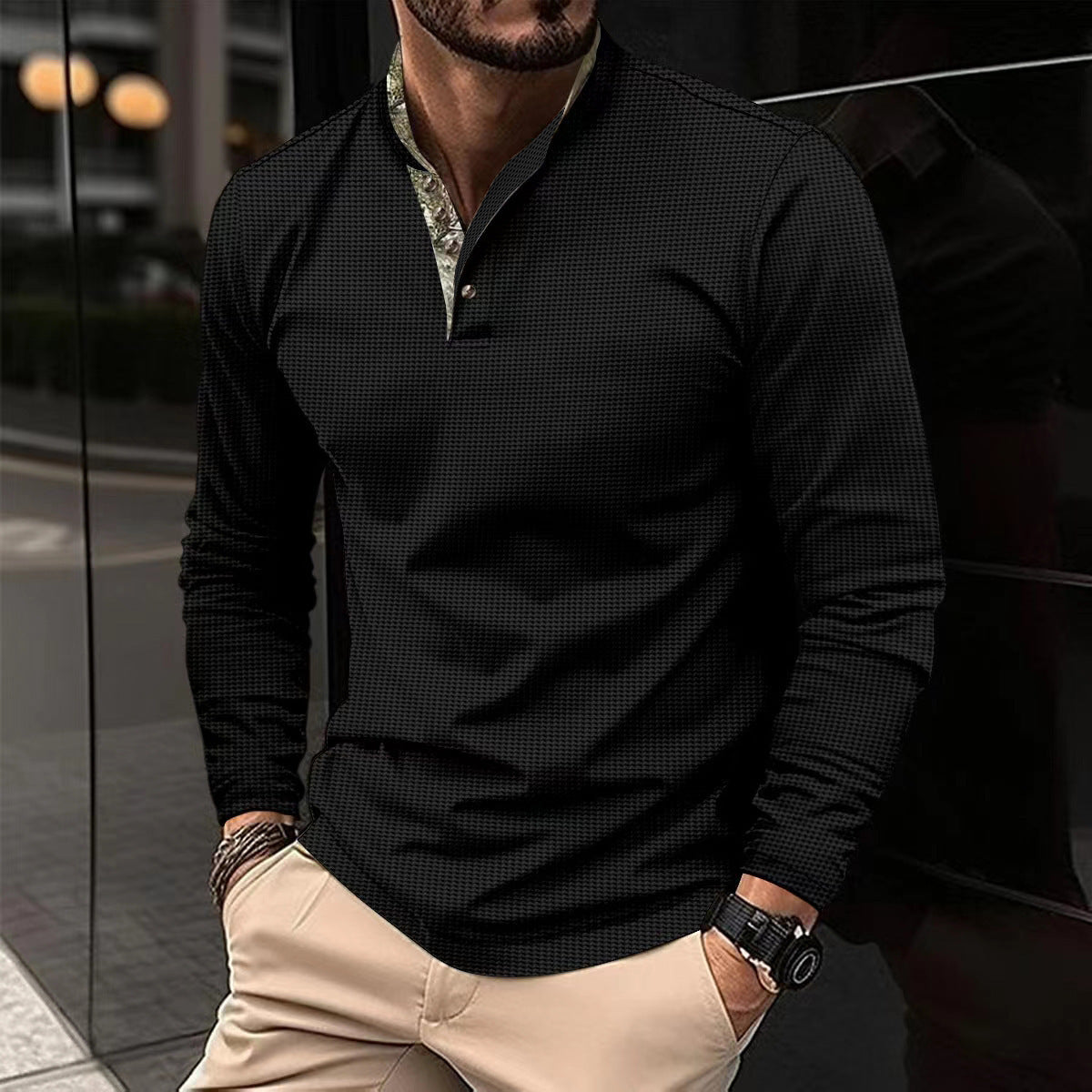 Herren Langarmhemd mit modernem Stehkragen und elegantem Design Krohn-e