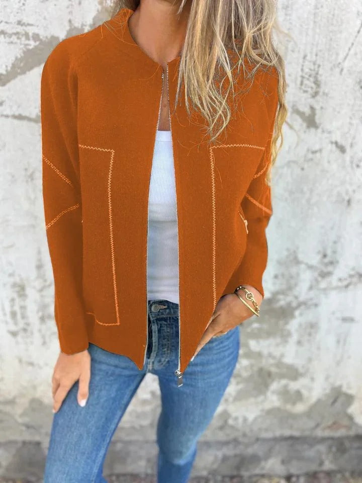 Damen Strickjacke mit eleganten Zipper-Details und feinem Strukturmuster Krohn-e