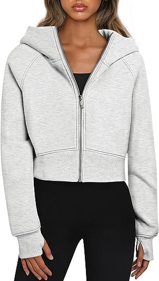 Damen cropped Kapuzenjacke mit durchgehendem Reißverschluss Krohn-e