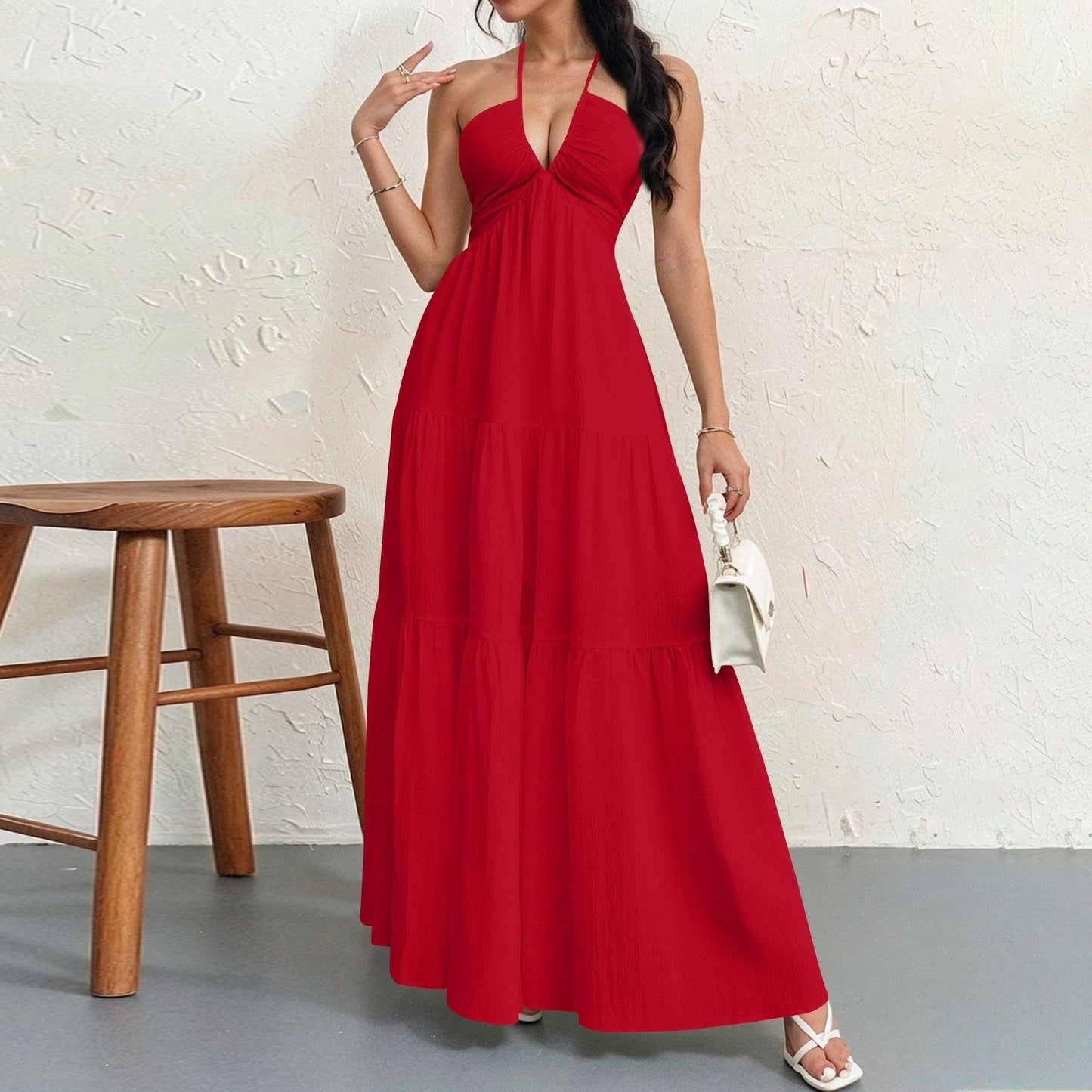Damen Maxikleid mit fließendem Schnitt und tiefem Ausschnitt Krohn-e