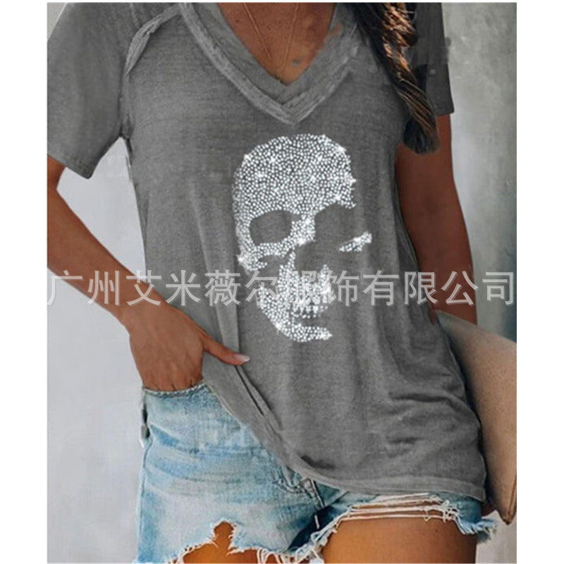 Fudus:  Lockerer Kurzarm-Pullover mit tiefem V-Ausschnitt