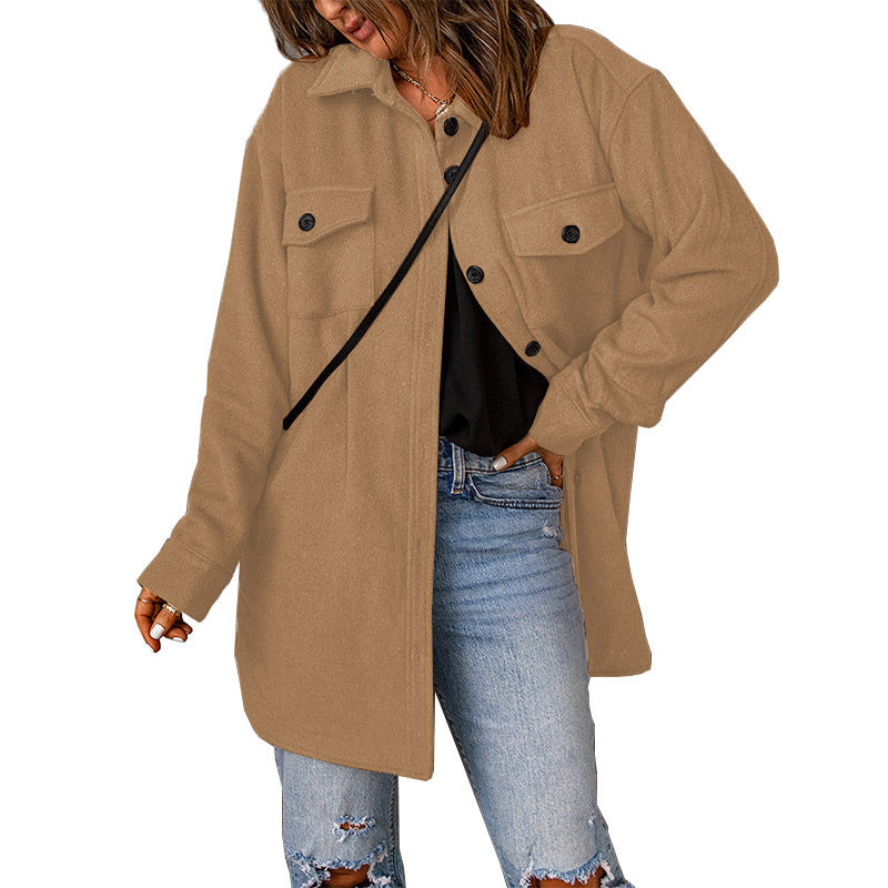 Damen Übergröße Langarm-Hemdjacke mit funktionalen aufgesetzten Taschen und lässigem Schnitt Krohn-e