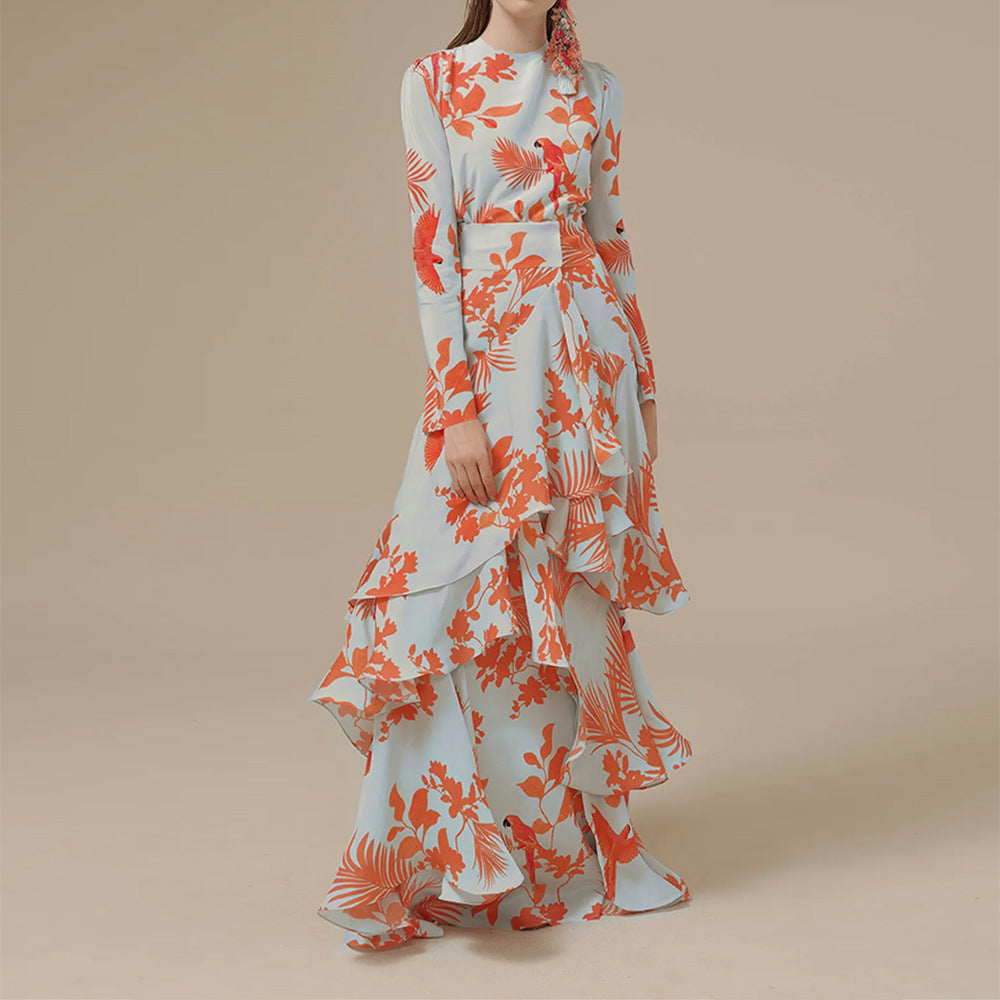 Modisches Alina Kleid mit Rüschen und Druck