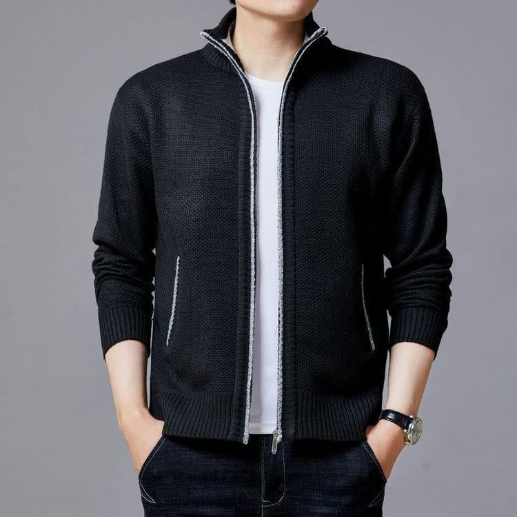 Herren Strickjacke mit modernem Zipper und hohen Kragen Krohn-e