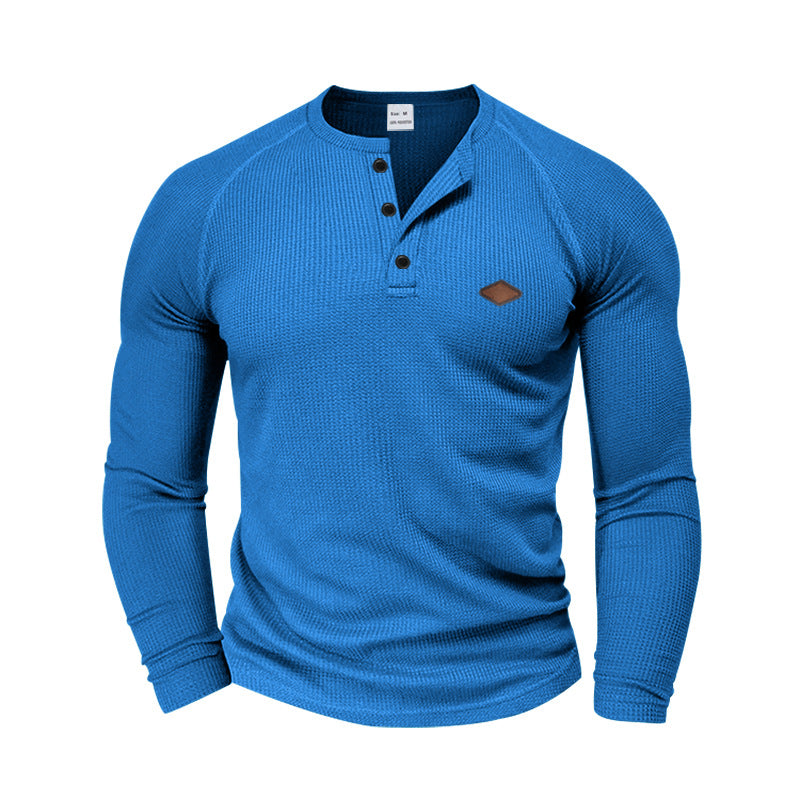 Herren langärmliges Henley-T-Shirt mit strukturiertem Gewebe und modischem Knopfdesign Krohn-e