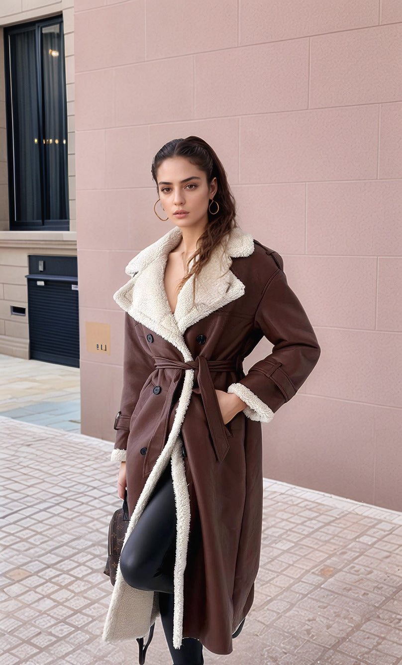Damen gefütterter Longcoat mit schickem Kragen Krohn-e