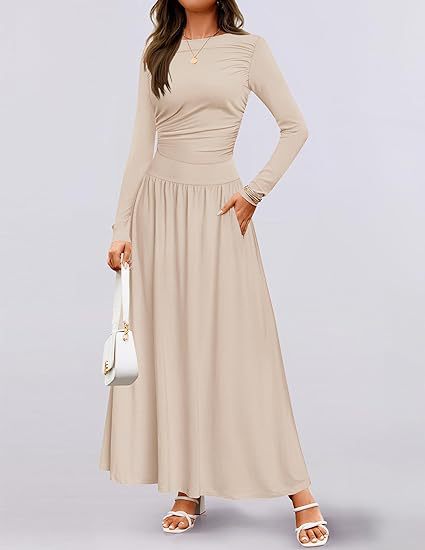 Damen Langärmliges Maxikleid mit eleganten Rüschendetails und praktischen Taschen Krohn-e