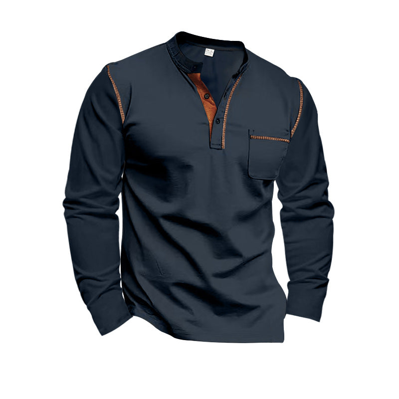 Herren Langarm-Henley-Shirt mit modernem Kragen und praktischer Brusttasche Krohn-e