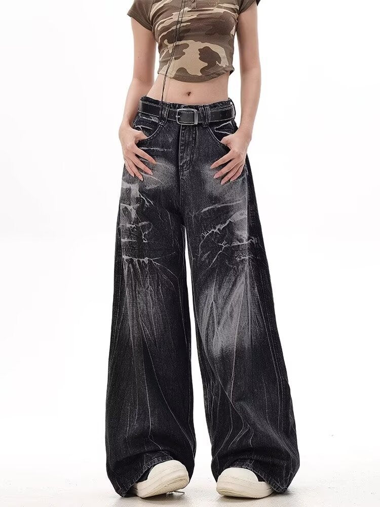 Damen Weite Jeanshose mit modischem Used-Look und hohem Bund Krohn-e