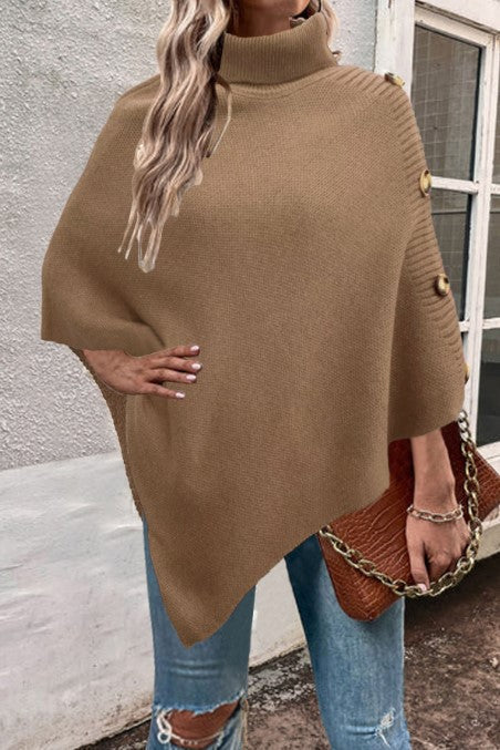 Damen Strick-Poncho mit hohem Kragen und Knopfdetails Krohn-e