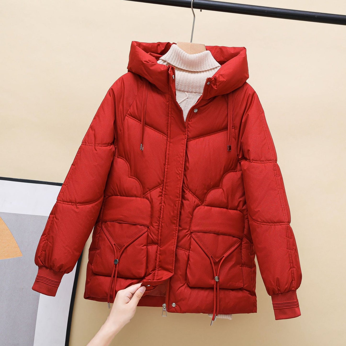 Damen gesteppte Winterjacke mit Kapuze und Herzdetails Krohn-e
