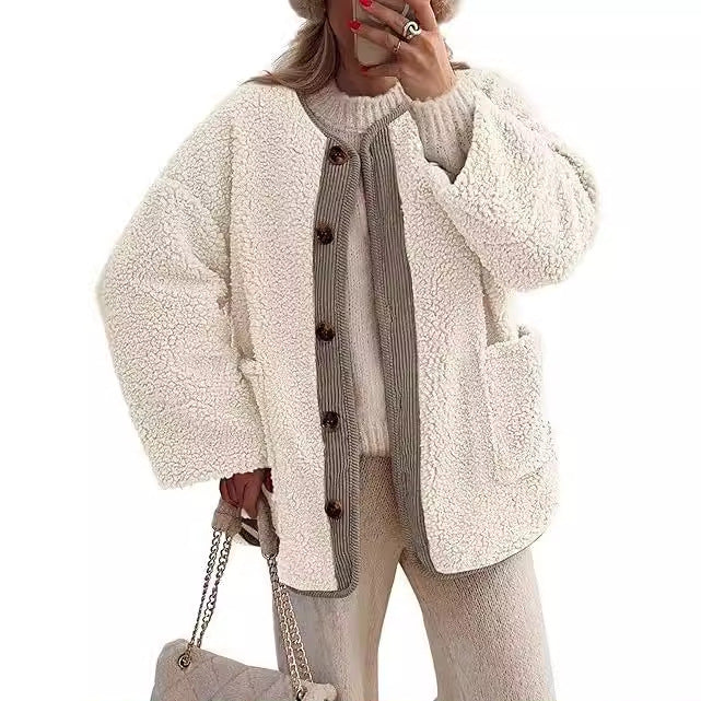 Damen kuschelige Teddyjacke mit farblich abgestimmtem Kragen Krohn-e
