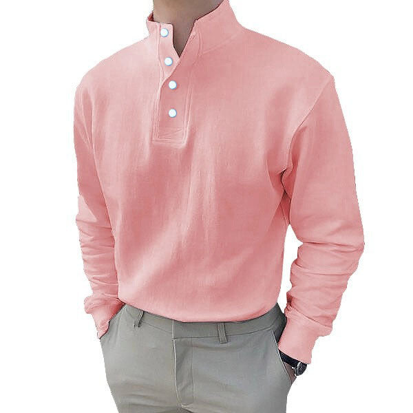 Herren Langarm-Henley-Shirt mit modernem Stehkragen und Knopfleiste Krohn-e
