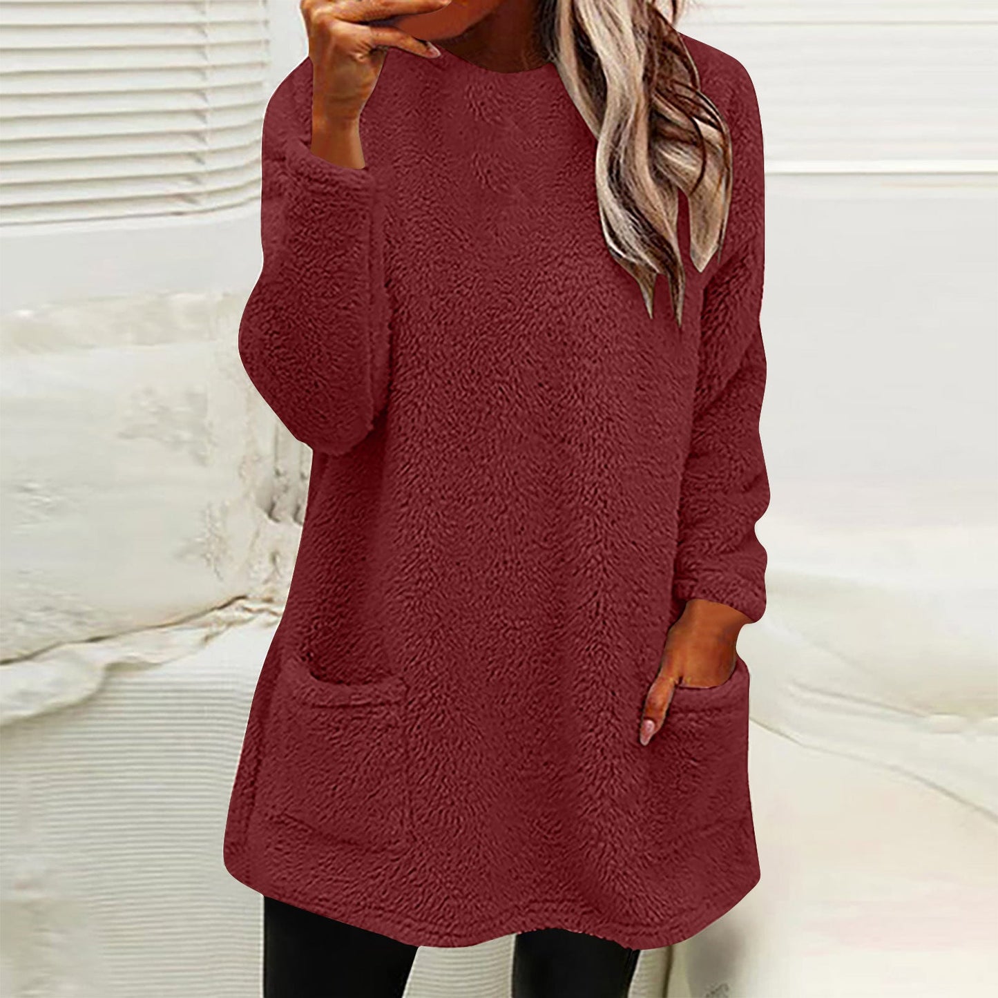 Damen Kuscheliger Fleece-Pullover mit praktischen Taschen und weitem Schnitt Krohn-e