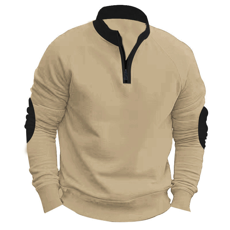 Herren sportlicher Pullover mit Viertelreißverschluss und stylischen Kontrastärmel Krohn-e