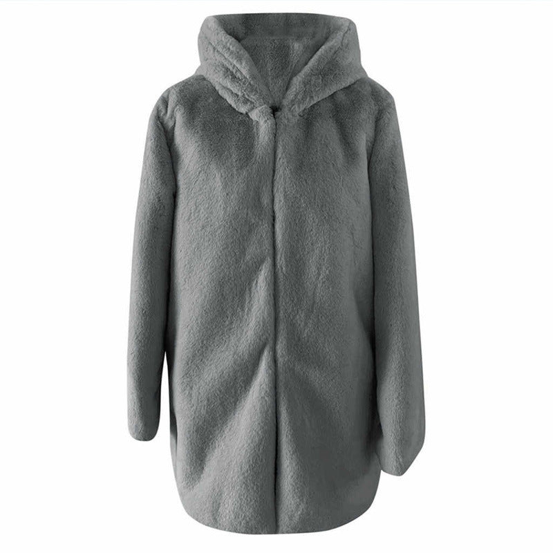 Damen Flauschige Kapuzenjacke aus Kunstfell mit dekorativem Schnitt Krohn-e