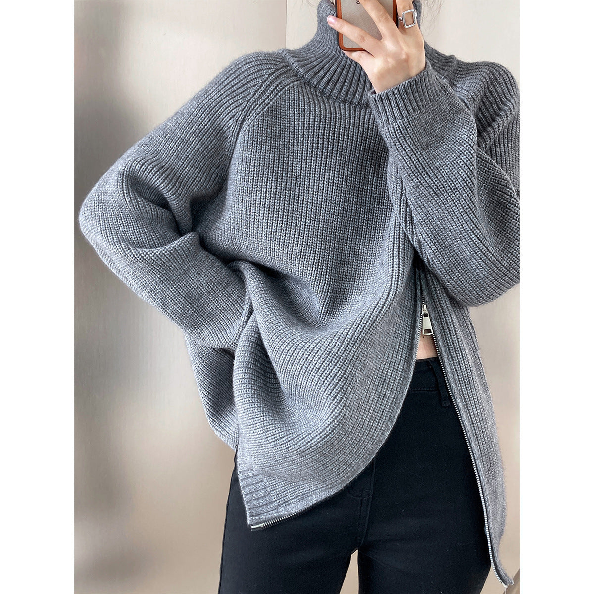 Krohn-e | Übergröße Gestrickter Damenpullover mit Kragen