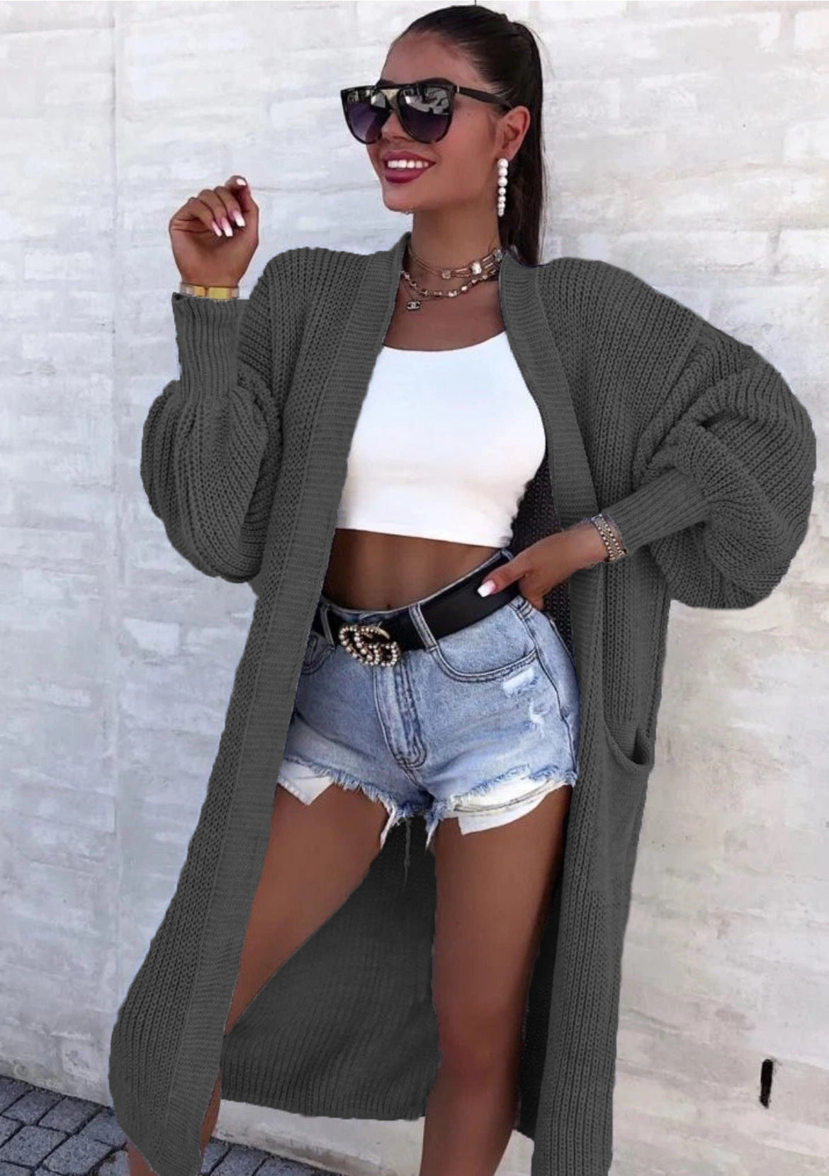 Damen Strickmantel mit weitem Schnitt und tiefen Taschen Krohn-e