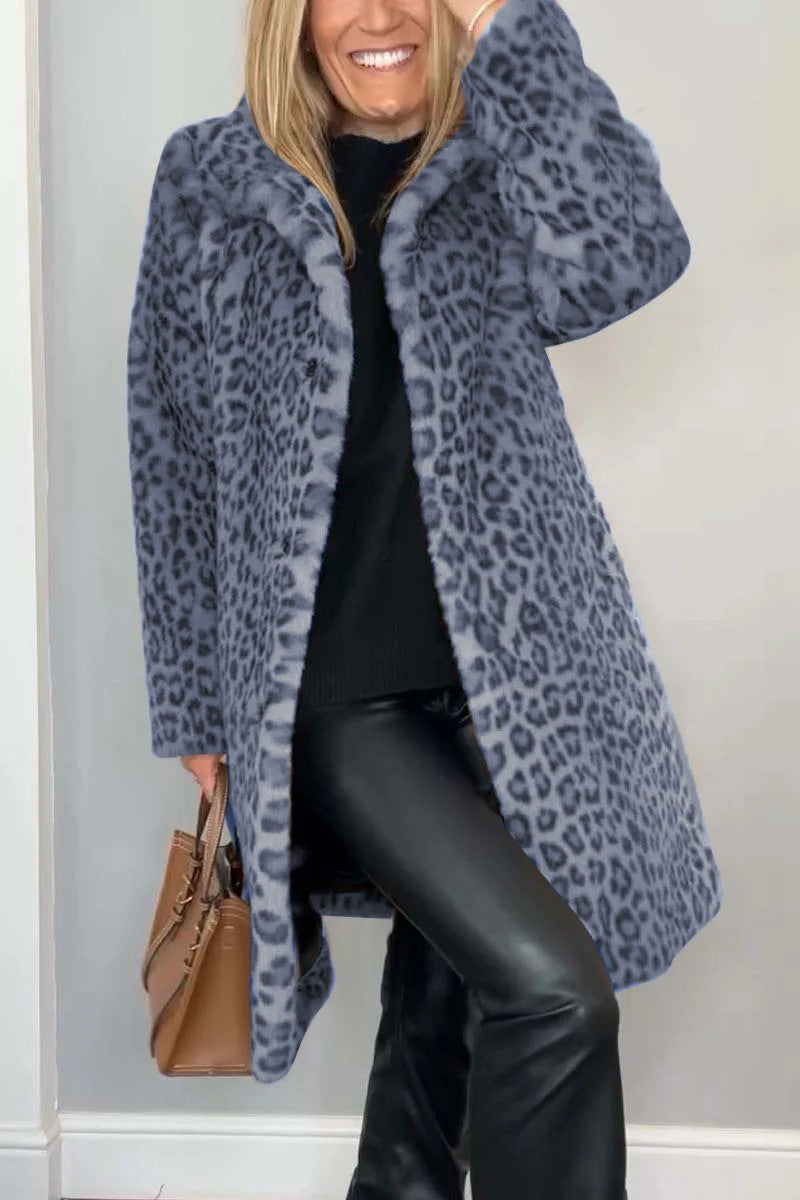 Krohn-e | Mantel - Kunstpelz - Oversized Fit - Reverskragen - Leopardenprint