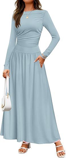 Damen Langärmliges Maxikleid mit eleganten Rüschendetails und praktischen Taschen Krohn-e