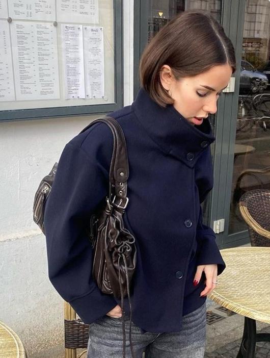 Damen modische Wolljacke mit strukturiertem Kragen und elegantem Schnitt Krohn-e