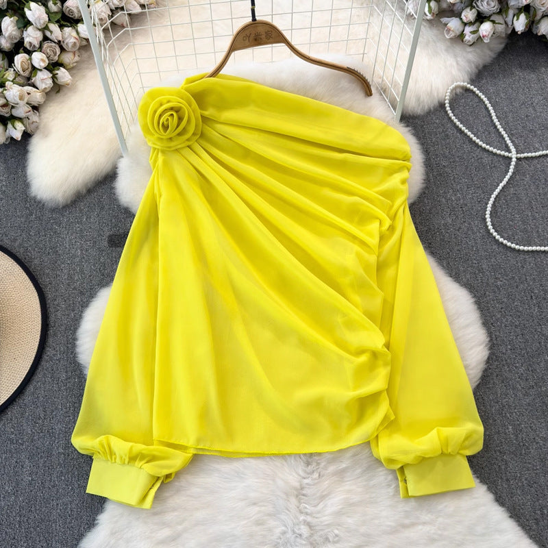 Asymmetrisches Top von Fudus, halbtransparent, einseitig geschulterter Schnitt