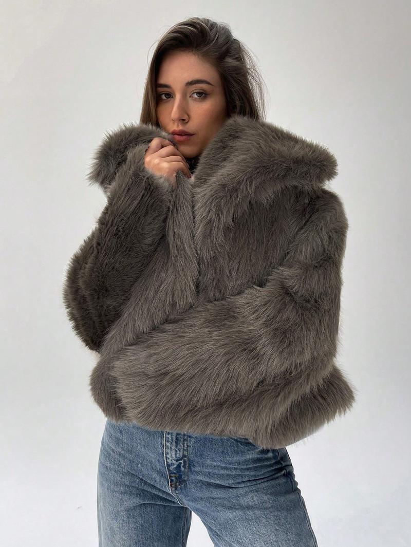 Damen Modischer Kunstpelz-Cropped-Jacke mit voluminösen Ärmeln Krohn-e