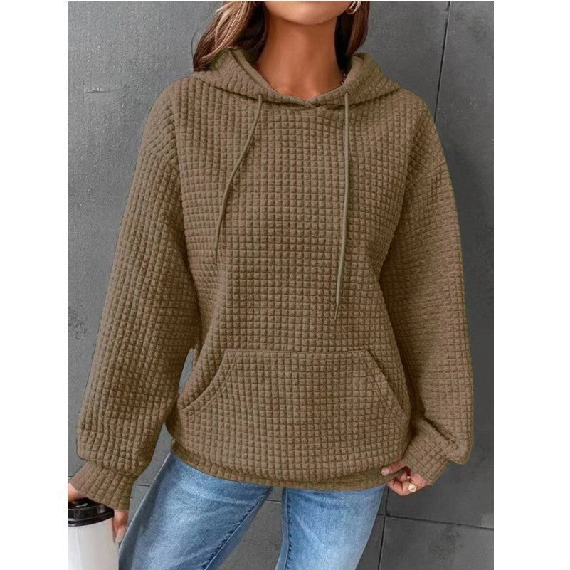 Damen Waffelstruktur Hoodie mit Kängurutasche und lässigem Schnitt Krohn-e