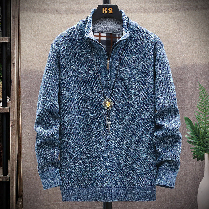 Herren modischer Strickpullover mit halbem Reißverschluss und unterschiedlichen Texturen Krohn-e
