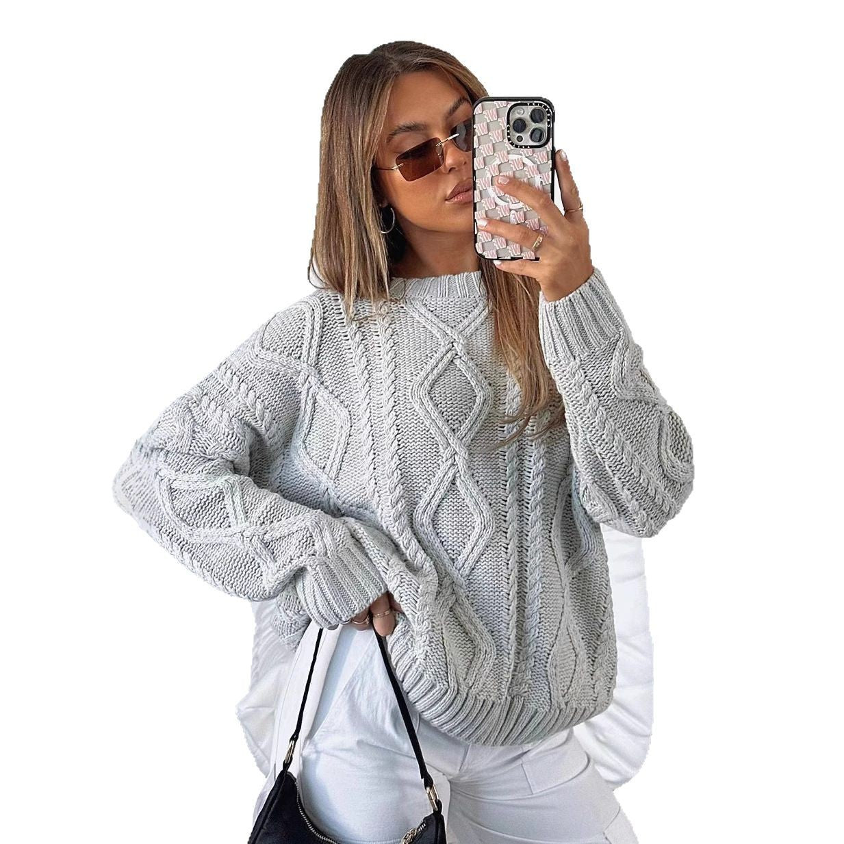 Damen Relaxed Strickpullover mit Zopfmuster Krohn-e