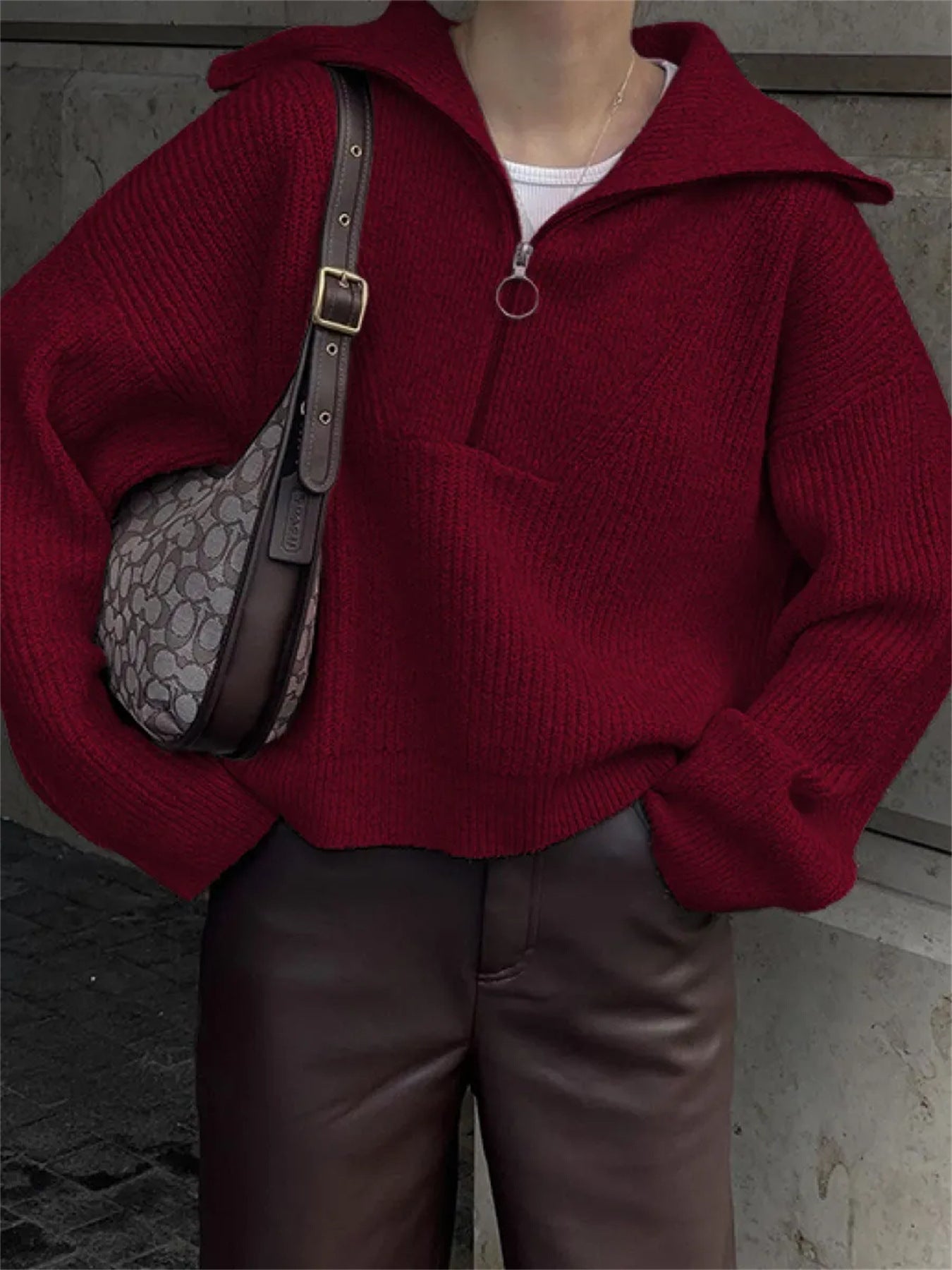 Damen Strickpullover mit Reißverschluss und lässigem Schnitt Krohn-e