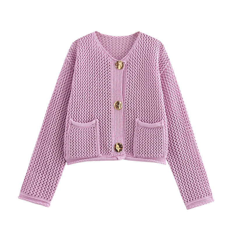 Damen Modische Strickjacke mit dekorativem Häkelmuster Krohn-e