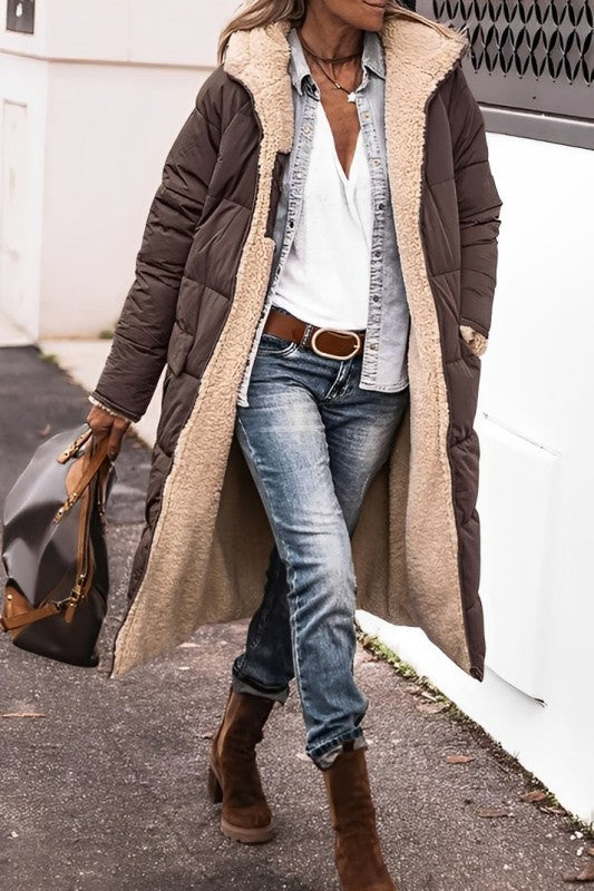 Krohn-e | gesteppte Winterjacke Damen - wendbare warme Jacke mit Kapuze
