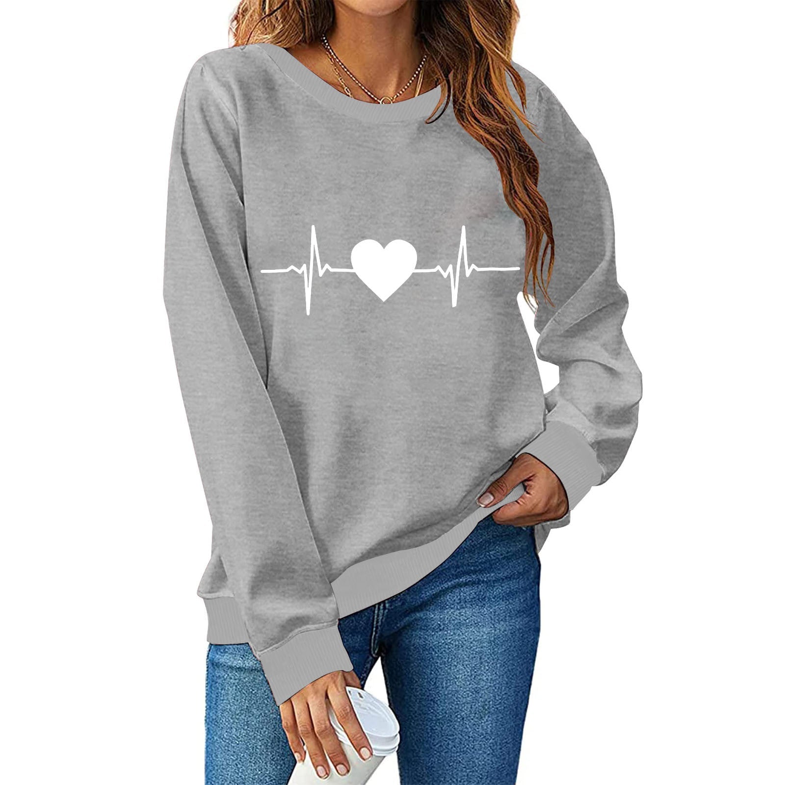 Damen Sweatshirt mit kreativem Herzschlag-Design Krohn-e