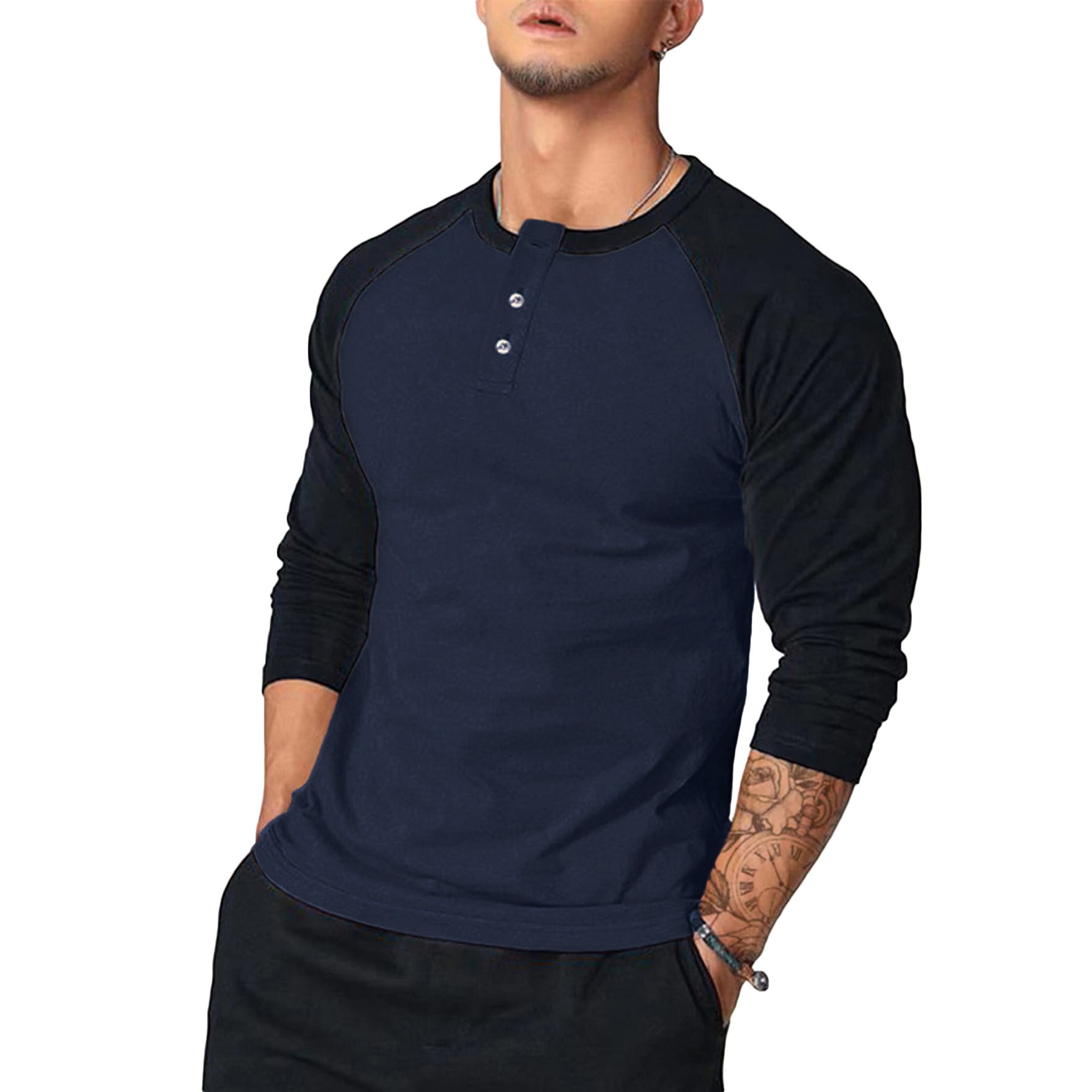 Herren Langarm-Henley-Shirt mit Kontrastärmel Krohn-e