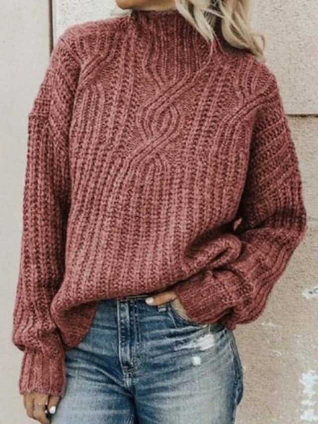 Damen Grober Strickpullover mit hohem Kragen und Zopfmuster Krohn-e