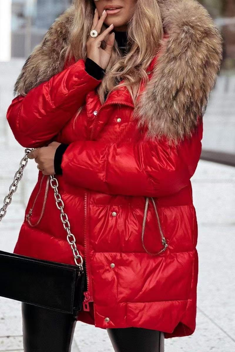 Damen Winterdaunenjacke mit abnehmbarer Kapuze und luxuriösem Fellkragen Krohn-e
