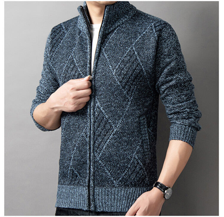 Herren Strickjacke mit modernem Zipper und grafischem Muster Krohn-e