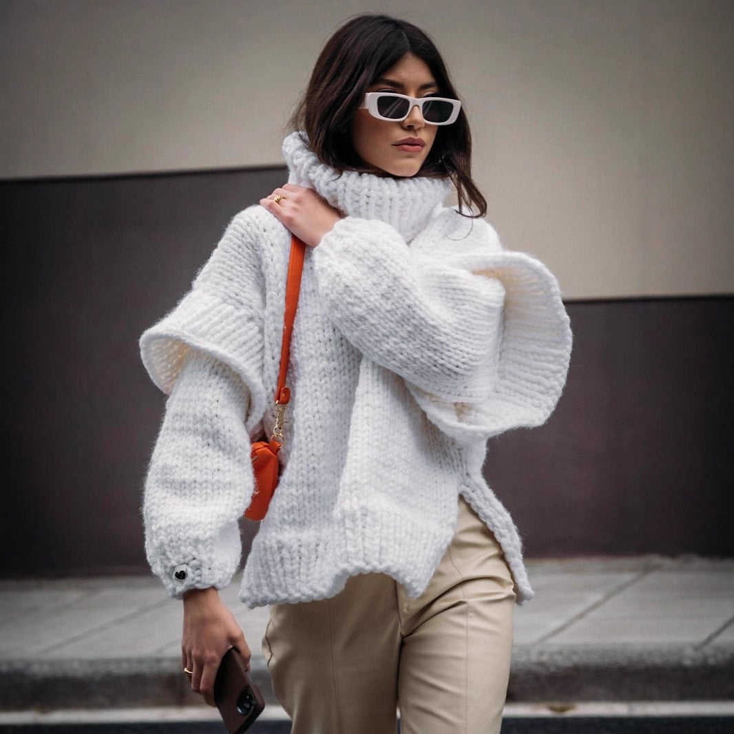 Damen Oversized Strickpullover mit hohem Kragen und voluminösen Ärmeln Krohn-e