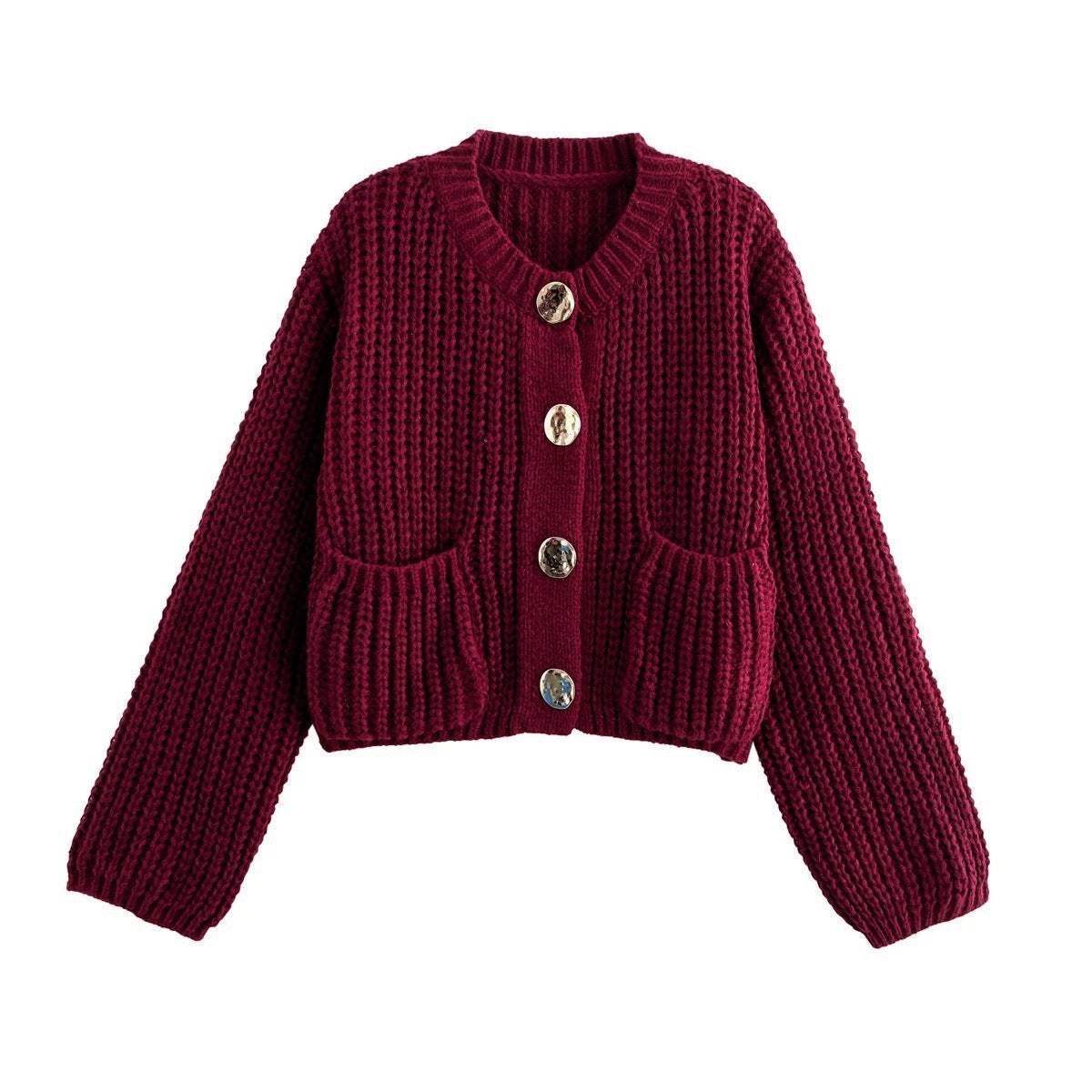 Damen kuschelige Strickjacke mit dekorativen Knöpfen und praktischen Taschen Krohn-e