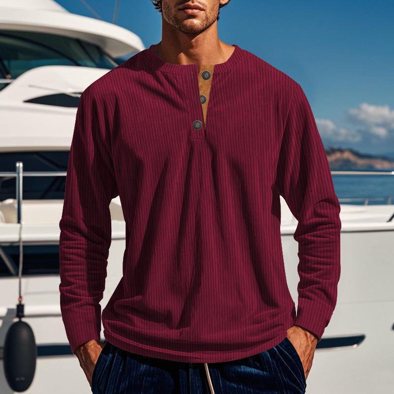 Herren Langarmshirt mit Knopfleiste und Rippstruktur Krohn-e