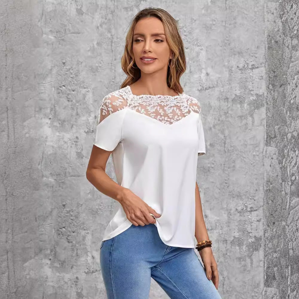 Damen Blusenshirt mit Spitzen-Oberteil und lässigem Schnitt Krohn-e
