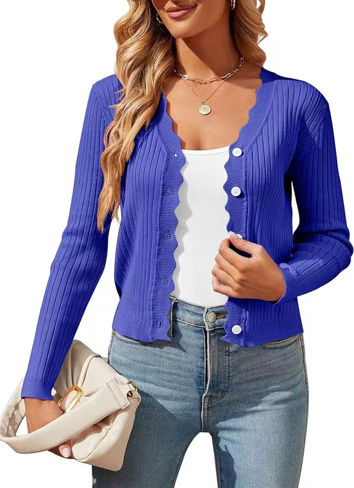 Damen elegante Strickjacke mit Wellenkante Krohn-e